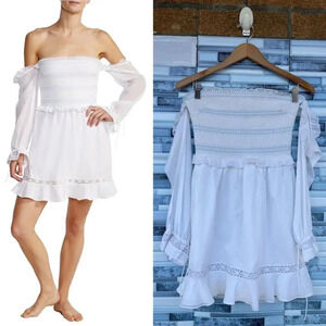 Kisuii Arcadia Smocked Off-Shoulder Cotton Short Dress small